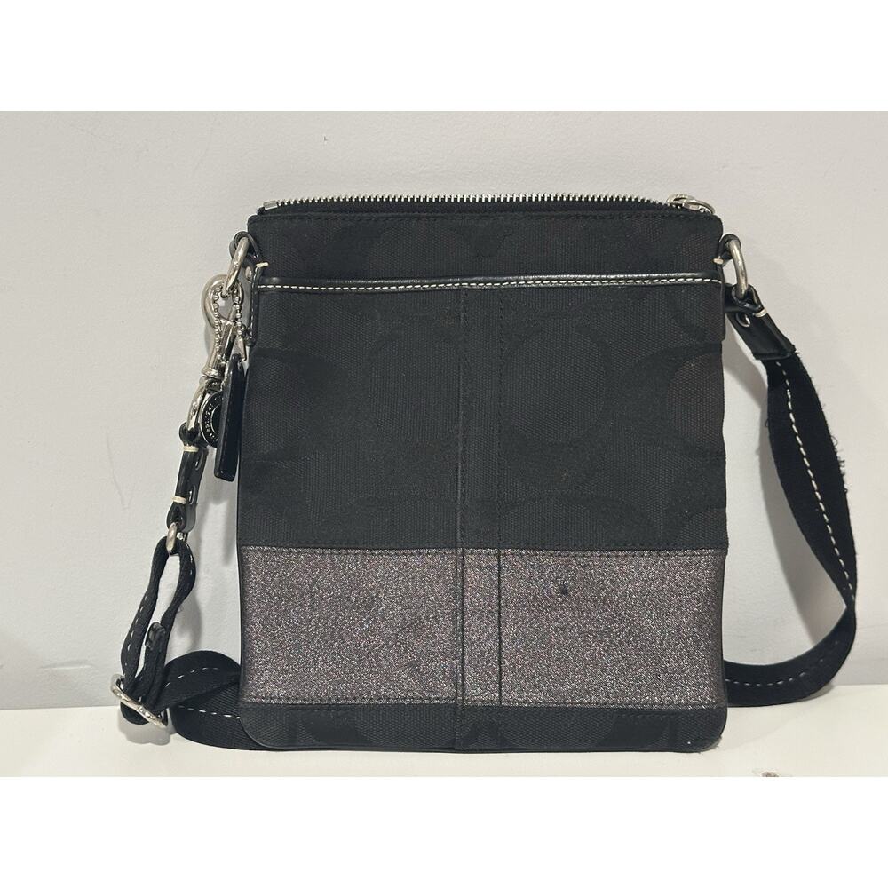 Coach Handbags Crossbody Purse Black & Silver Fabric Leather F06M-10129 - Picture 4 of 9